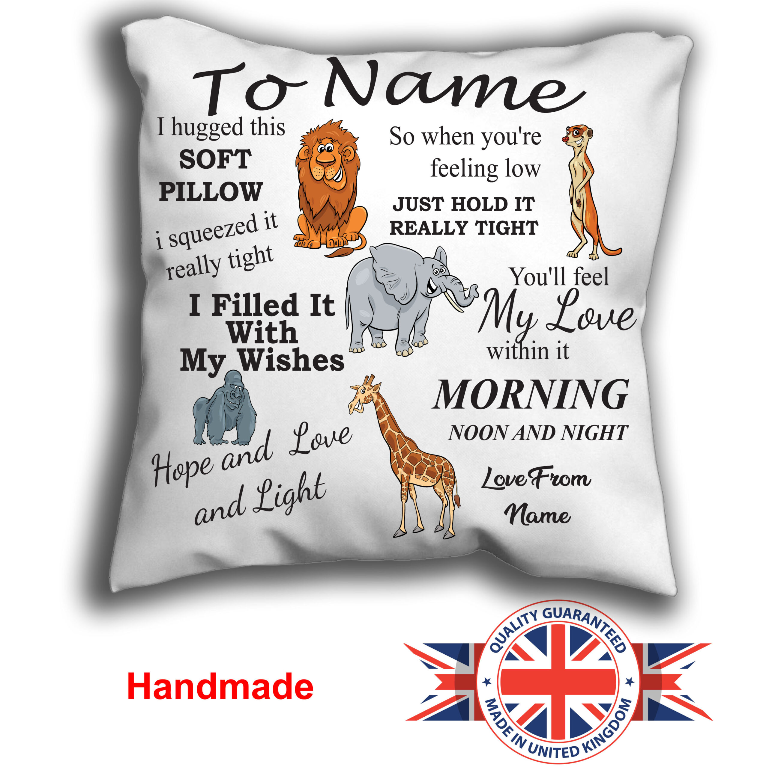 Personalised Animal Cuddle Cushion Pillow
