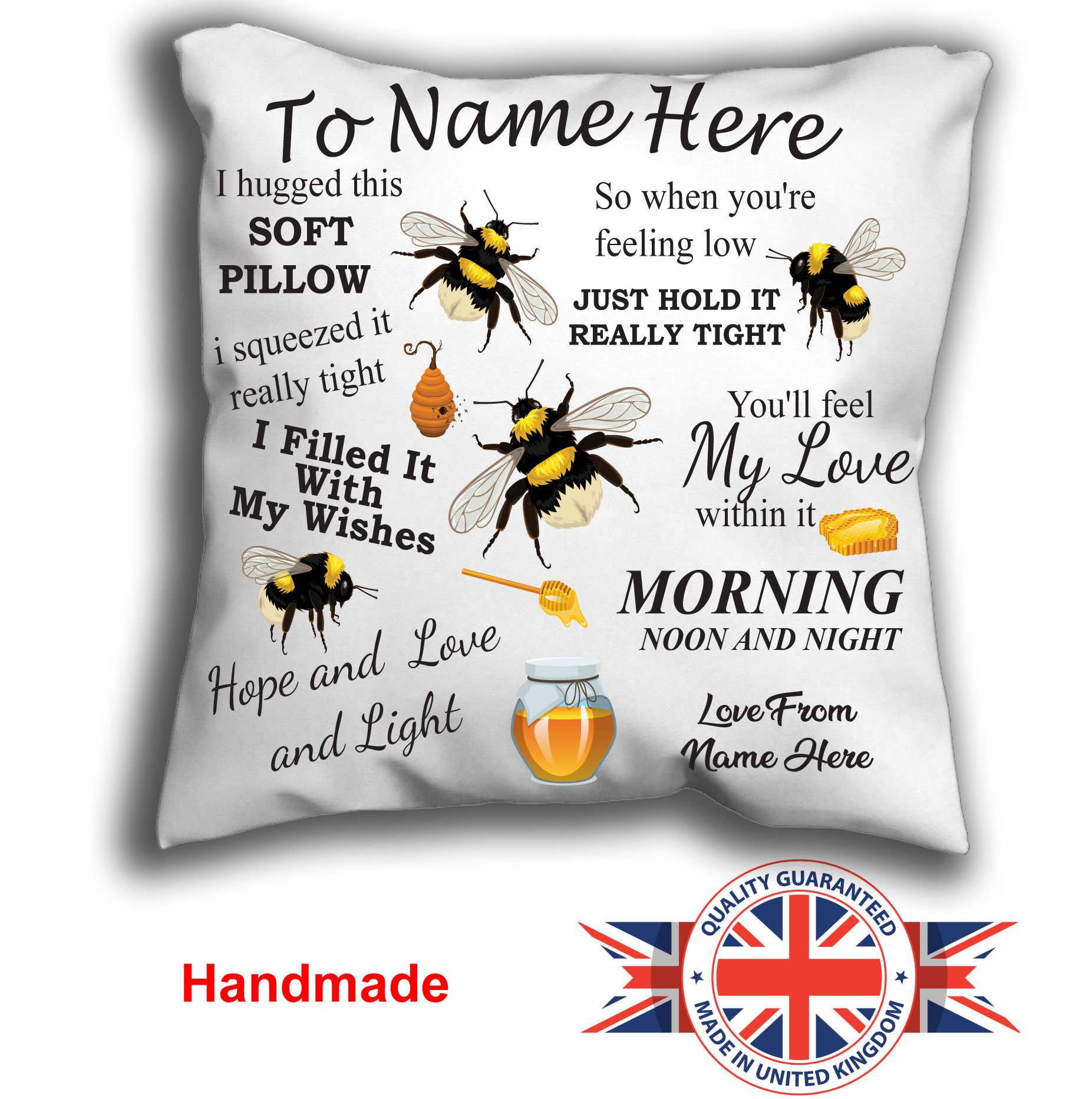 Personalised Bee Bumblebee Cushion