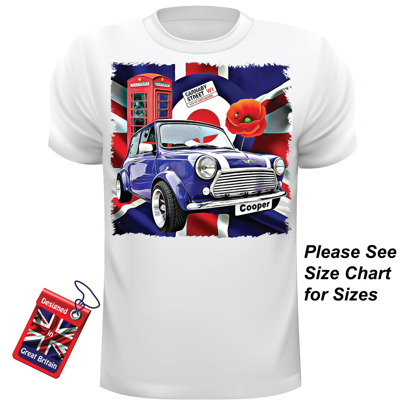 Car Art Design Classic Mini Cooper T Shirt Union Jack T Shirt Can Be Personalised - Image 4