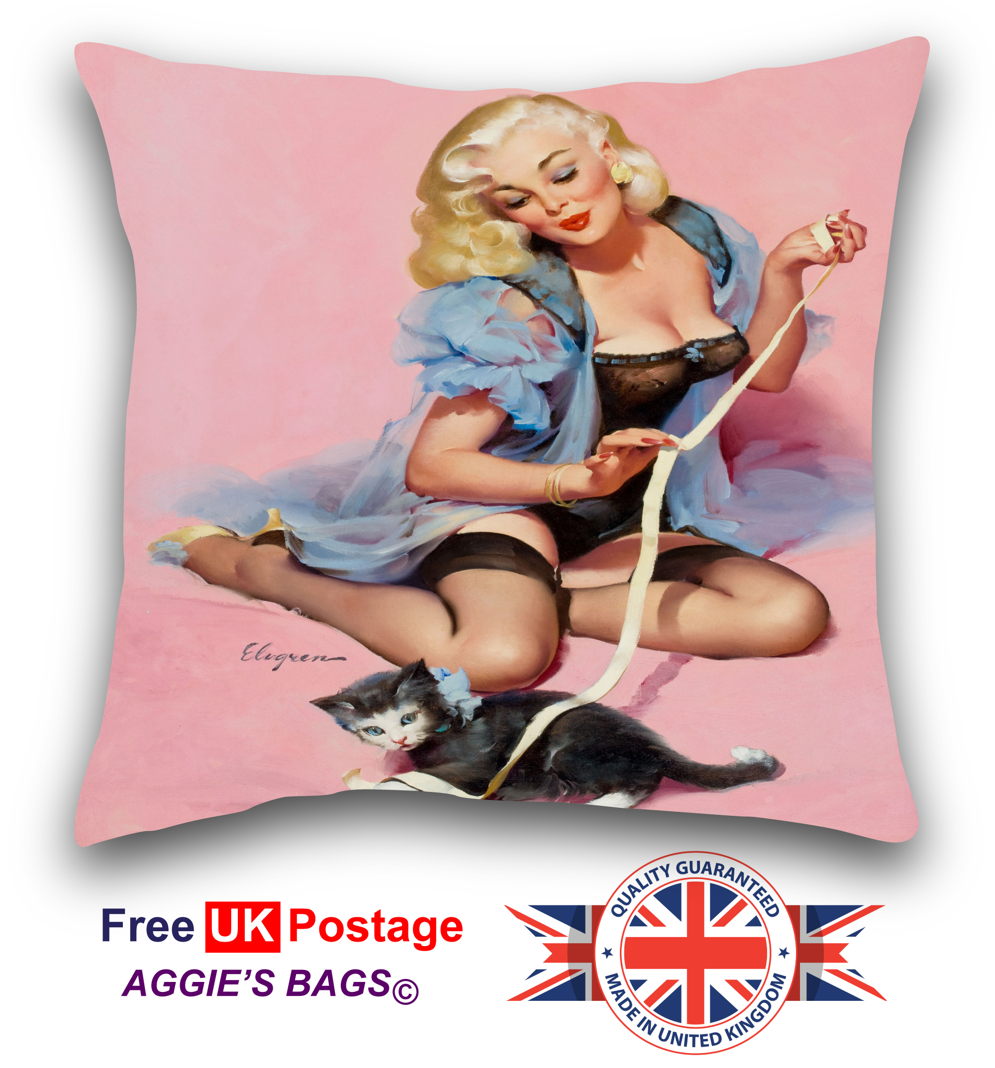 Pin up Girl And Cat Cushion