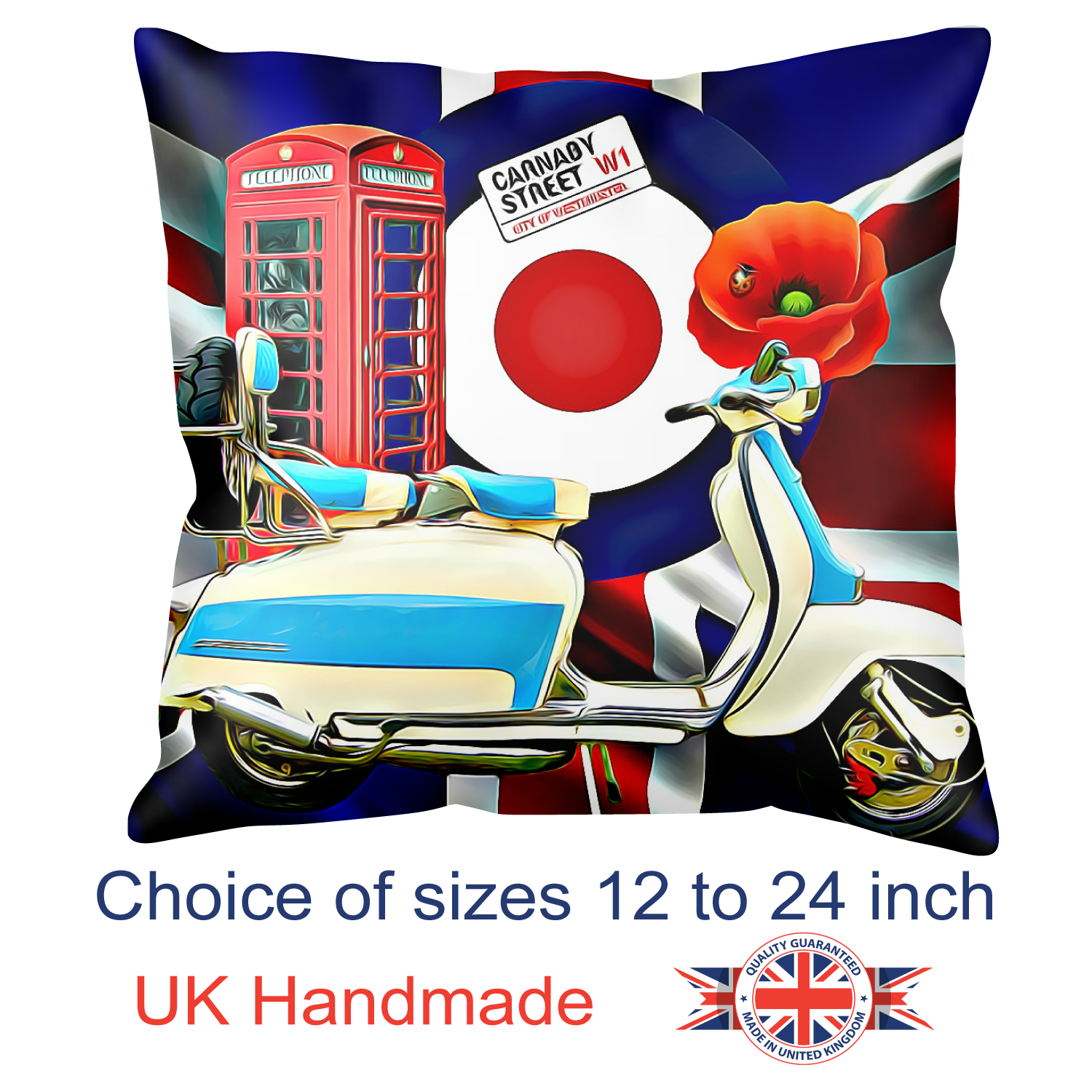 Scooter Art Cushion Lambretta Scooter Union Jack Cushion Pillow