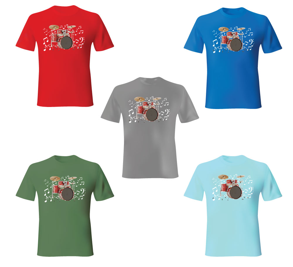 Drum Kit T Shirt, Drummers T Shirt, Men's Drum Kit Top, Cotton T Shirt, - Image 2
