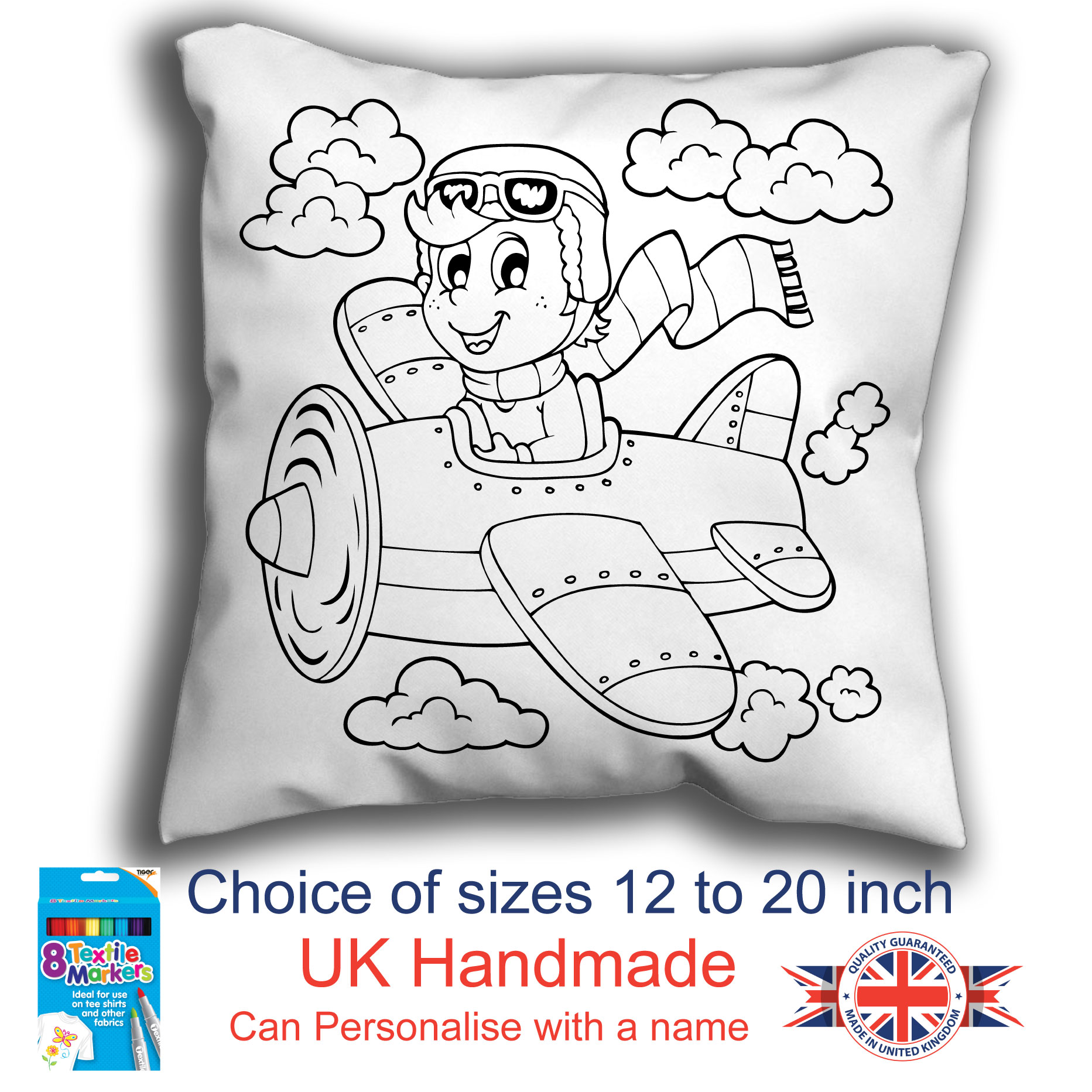 Aeroplane Colouring Cushion, with or without Fabric Pens Graffiti Pillow
