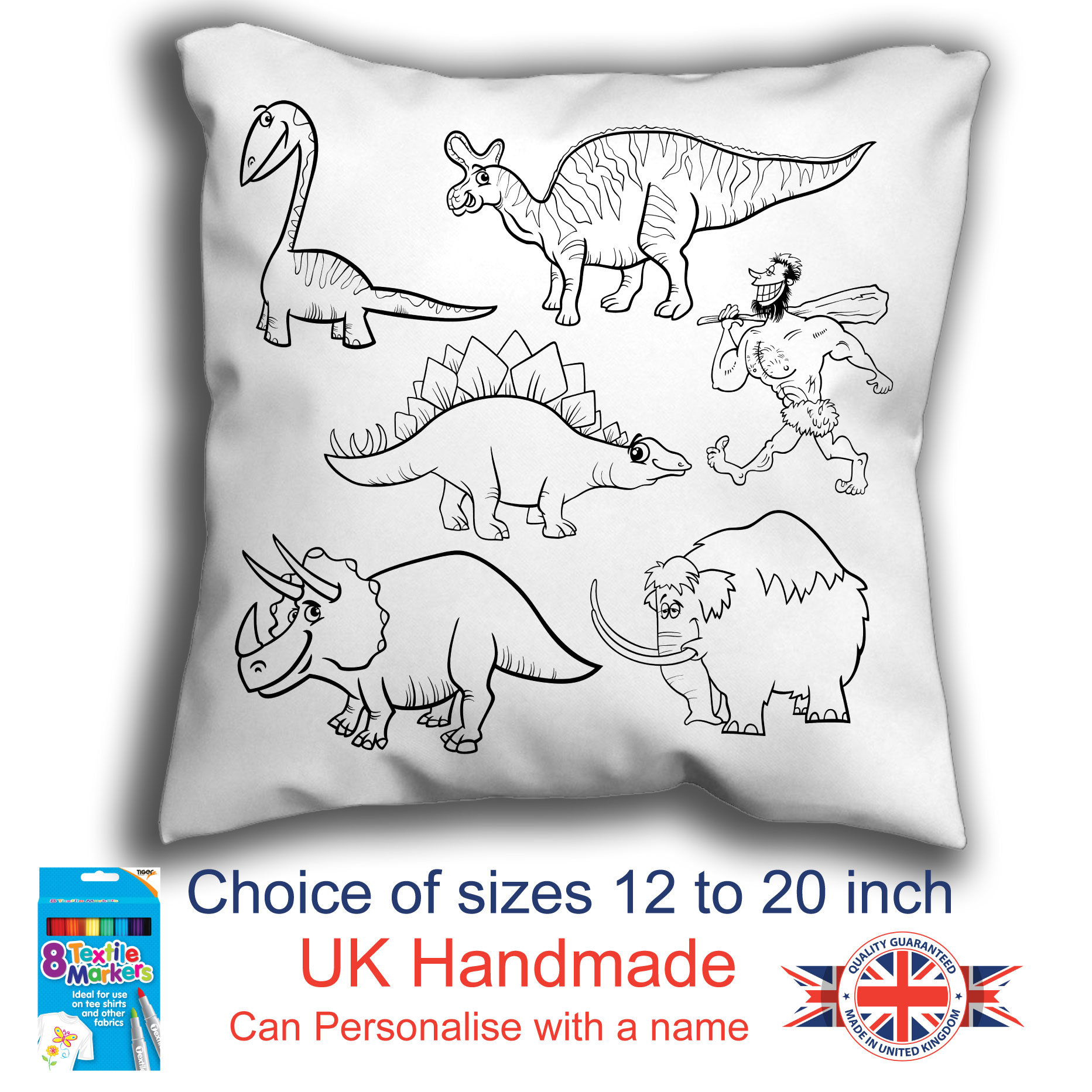 Dinosaw Colouring Cushion, with or without Fabric Pens Graffiti Pillow