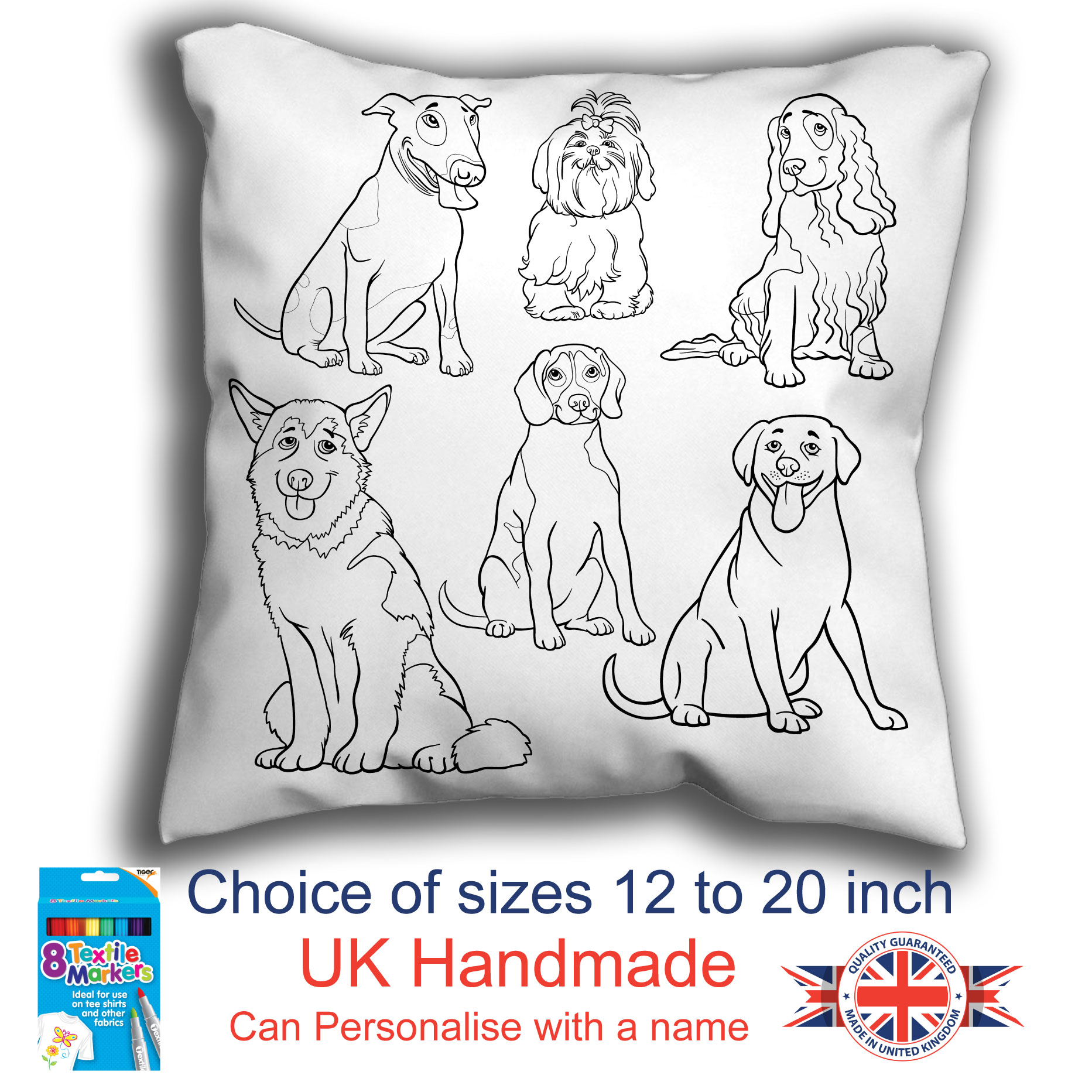Dogs Colouring Cushion, with or without Fabric Pens Graffiti Pillow