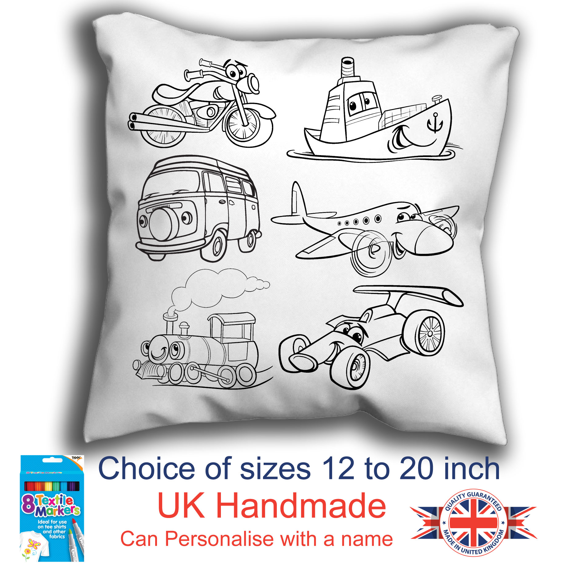Transport Colouring Cushion